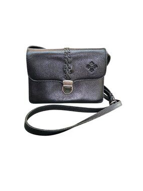 Patricia Nash Bianco Black Leather Braided Front Crossbody Organizer RFID